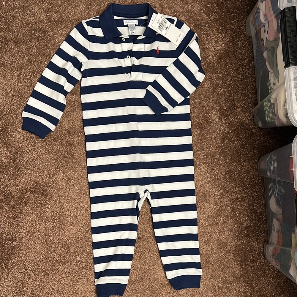 Ralph Lauren Navy and White Striped Kids Play Suit